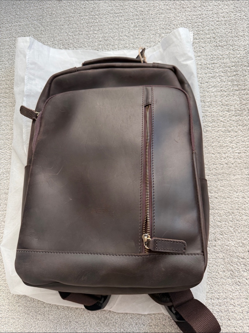 Men's Brown Leather Laptop Backpack with Front Zip Pocket